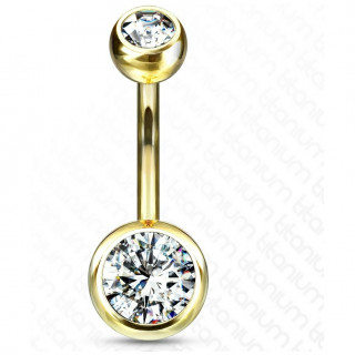 Piercing nombril Dor� en titane G23 � boules serties