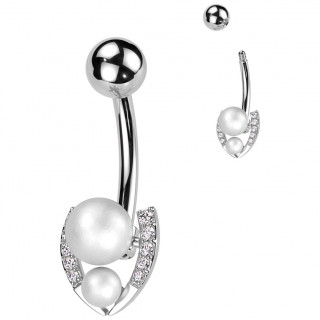 Piercing nombril � fer � cheval de perles et zirconiums