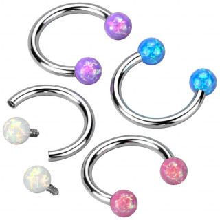Piercing fer � cheval en acier � boules en Opale synth�tique