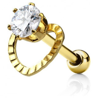 Piercing cartilage dor� � coeur ajour� et pierre claire