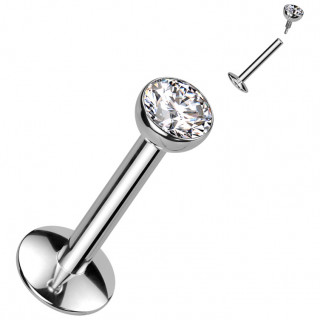 Piercing labret Titane zirconium clair � filetage interne (l�vre, tragus, h�lix...)