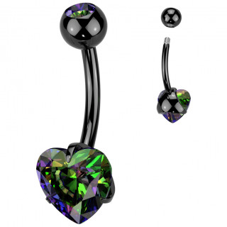 Piercing nombril noir en titane � coeur strass griff� Vitrail Medium