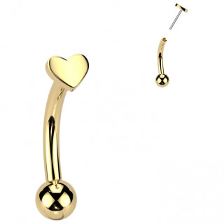 Piercing courb� Titane dor� � petit coeur push-in (arcade, rook...)