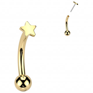 Piercing courb� Titane dor� � petite �toile push-in (arcade, rook...)