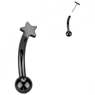 Piercing courb� Titane noir � petite �toile push-in (arcade, rook...)