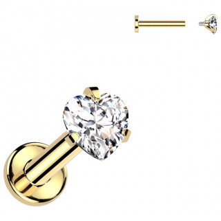 Piercing labret Titane dor� � coeur zirconium (l�vre et oreille)