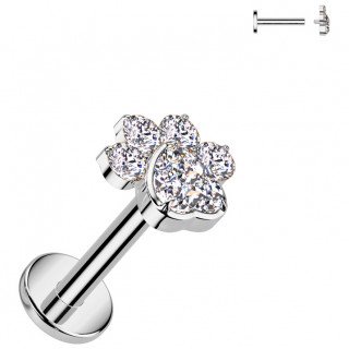 Piercing labret Titane � patte de chat zirconiums (l�vre et oreille)