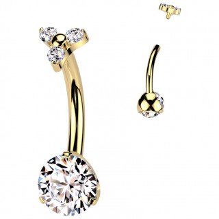 Piercing nombril dor� Titane � Trinit� de Zirconiums (filetage interne)