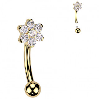 Piercing courb� Titane dor� � fleur de zirconiums (arcade, rook...)