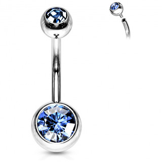 Piercing nombril acier boules serties � filetage interne - Bleu clair