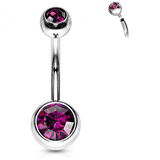Piercing nombril acier boules serties � filetage interne - Pourpre
