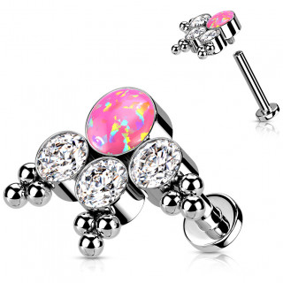 Piercing oreille Titane chic perl� � Opale rose et zirconiums