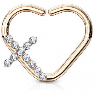 Anneau tordable cartilage en coeur cuivr� � croix serti