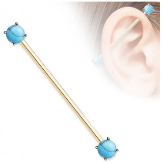Piercing industriel cuivr� � embouts turquoises