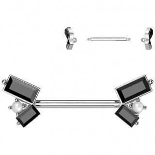 Piercing t�ton � zirconiums noirs en baguettes et perles