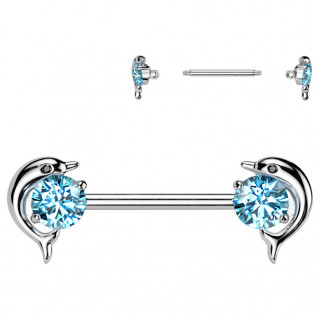 Piercing t�ton dauphins � zirconiums bleus