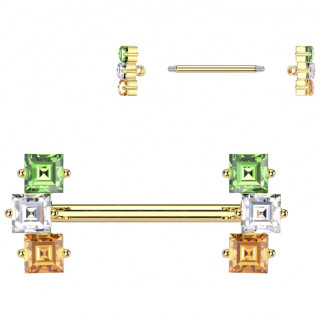 Piercing t�ton dor� � zirconiums carr�s multicolores