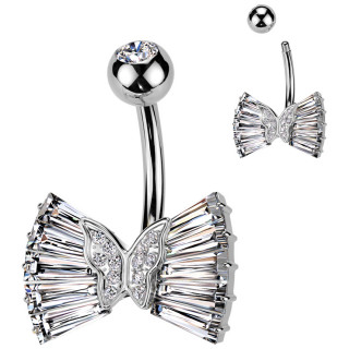 Piercing nombril papillon bord� de zirconiums en baguettes