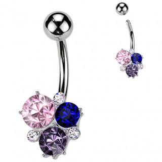 Piercing nombril � cluster de pierres multicolores