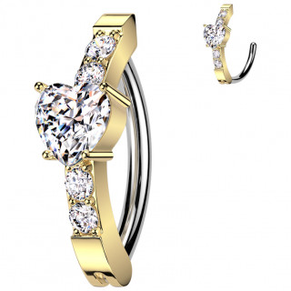 Piercing nombril � charni�re avec barrette dor�e sertie � coeur zirconium