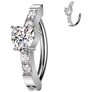 Piercing nombril � charni�re avec barrette sertie � coeur zirconium