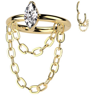 Piercing anneau charni�re en Titane dor� � chaines et zirconium (h�lix, conch...)