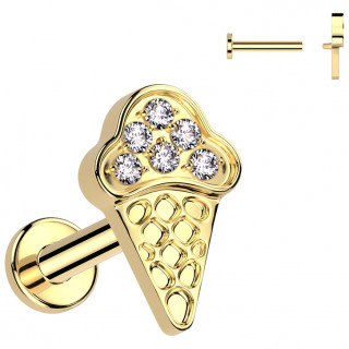 Piercing Titane dor� cornet de glace � zirconiums (l�vre et oreille)