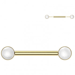 Piercing T�ton Titane dor� Push-in � disques perl�s