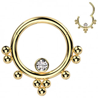 Piercing anneau charni�re dor� en acier � zirconium et perles