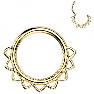 Anneau charni�re dor� � dentelle de coeurs en acier haute pr�cision (oreille, septum...)