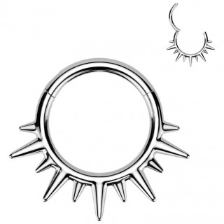 Anneau charni�re � rayons de soleil en acier haute pr�cision (oreille, septum...)