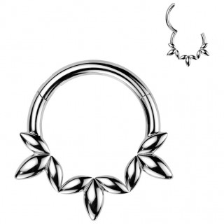 Anneau charni�re � feuilles d'olivier en acier haute pr�cision (oreille, septum...)