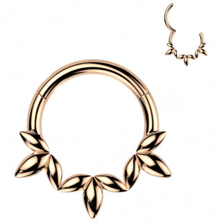 Anneau charni�re cuivr� � feuilles d'olivier en acier haute pr�cision (oreille, septum...)