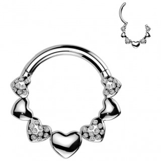 Anneau charni�re � coeurs style fraise en acier haute pr�cision (oreille, septum...)