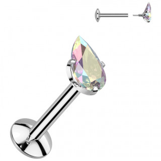 Piercing labret Titane � goutte aurore bor�ale en zirconium (l�vre, tragus, h�lix...)