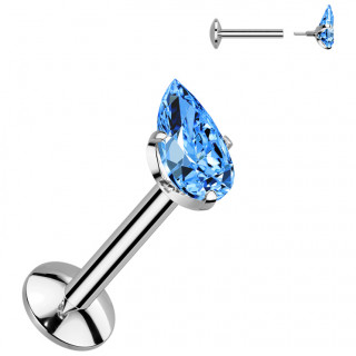 Piercing labret Titane � goutte bleue en zirconium (l�vre, tragus, h�lix...)