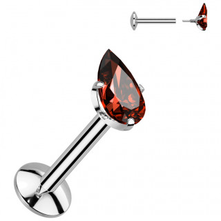 Piercing labret Titane � goutte rouge en zirconium (l�vre, tragus, h�lix...)