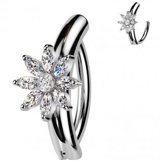 Piercing nombril clipsable � fleur de zirconiums en marquises