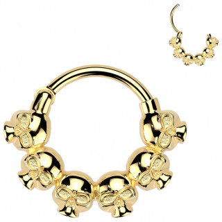 Anneau charni�re dor� � 6 cranes en acier haute pr�cision (oreille, septum...)