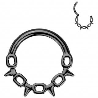 Anneau charni�re noir design fil barbel� en acier haute pr�cision (oreille, septum...)