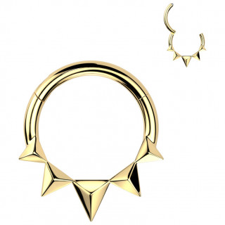 Anneau charni�re dor� � triangles pyramidaux en acier haute pr�cision (oreille, septum...)
