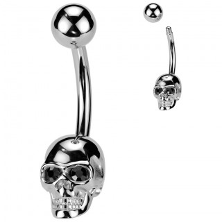 Piercing nombril acier � t�te de mort aux yeux noirs