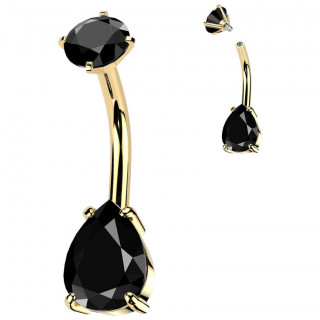 Piercing nombril dor� acier � goutte zirconium noire