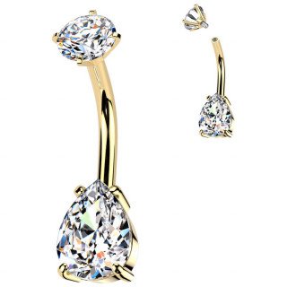 Piercing nombril dor� acier � goutte zirconium claire