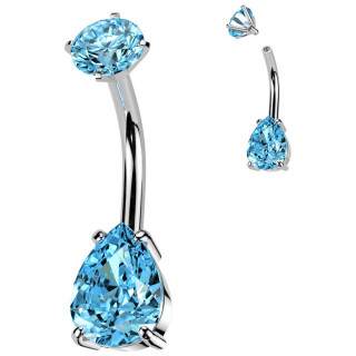Piercing nombril acier � goutte zirconium bleu aqua