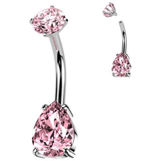 Piercing nombril acier � goutte zirconium rose