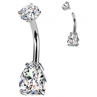 Piercing nombril acier � goutte zirconium claire