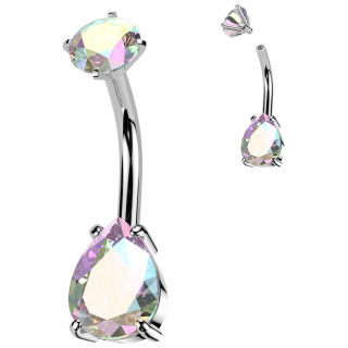 Piercing nombril acier � goutte zirconium aurore bor�ale