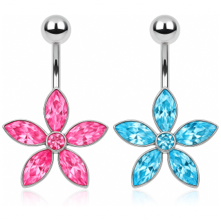 Piercing nombril fleur � 5 p�tales en marquise