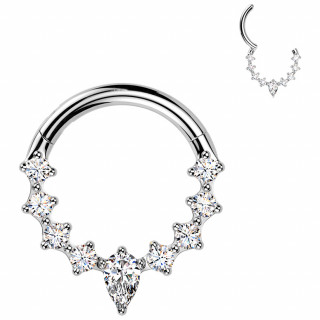 Anneau clicker en titane avec pierre en goutte centrale